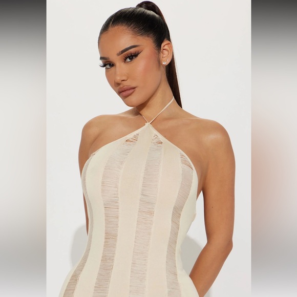 Fashionnova Distressed Halter Maxi Dress - Cream - Picture 2 of 11